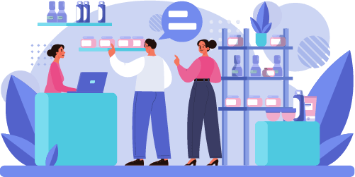 A Retail Worker Helping Customers To Choose Products In A Store