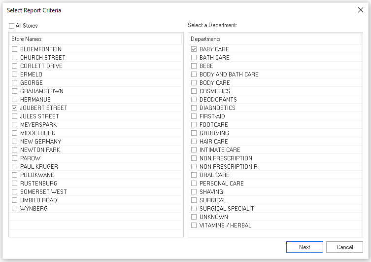 Availability Report Criteria