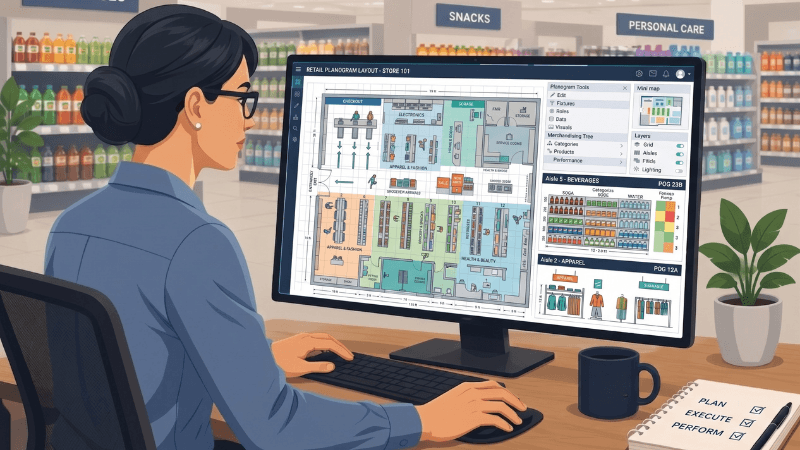 Digital representation of a retail store layout designed using planogram tools