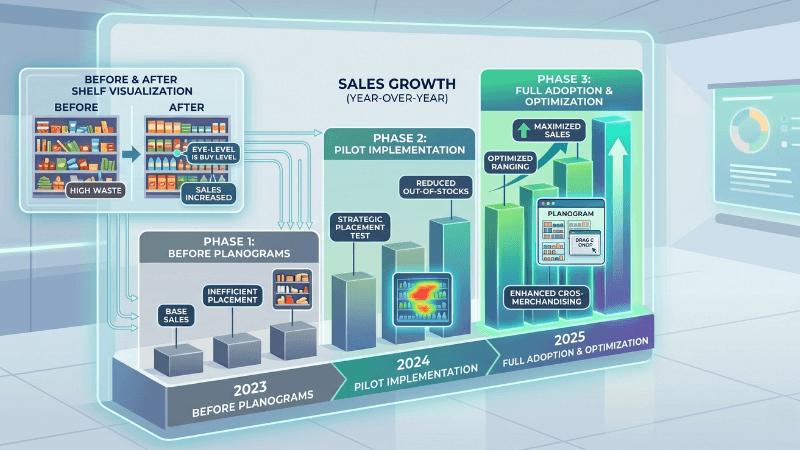 Graph showing increased sales due to effective use of planogram tools