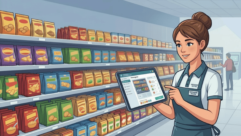 Retail employee using planogram automation software on a tablet